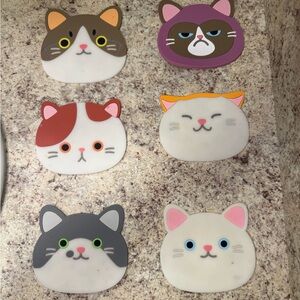 Cat Face Silicone Coasters Set - Multicolor